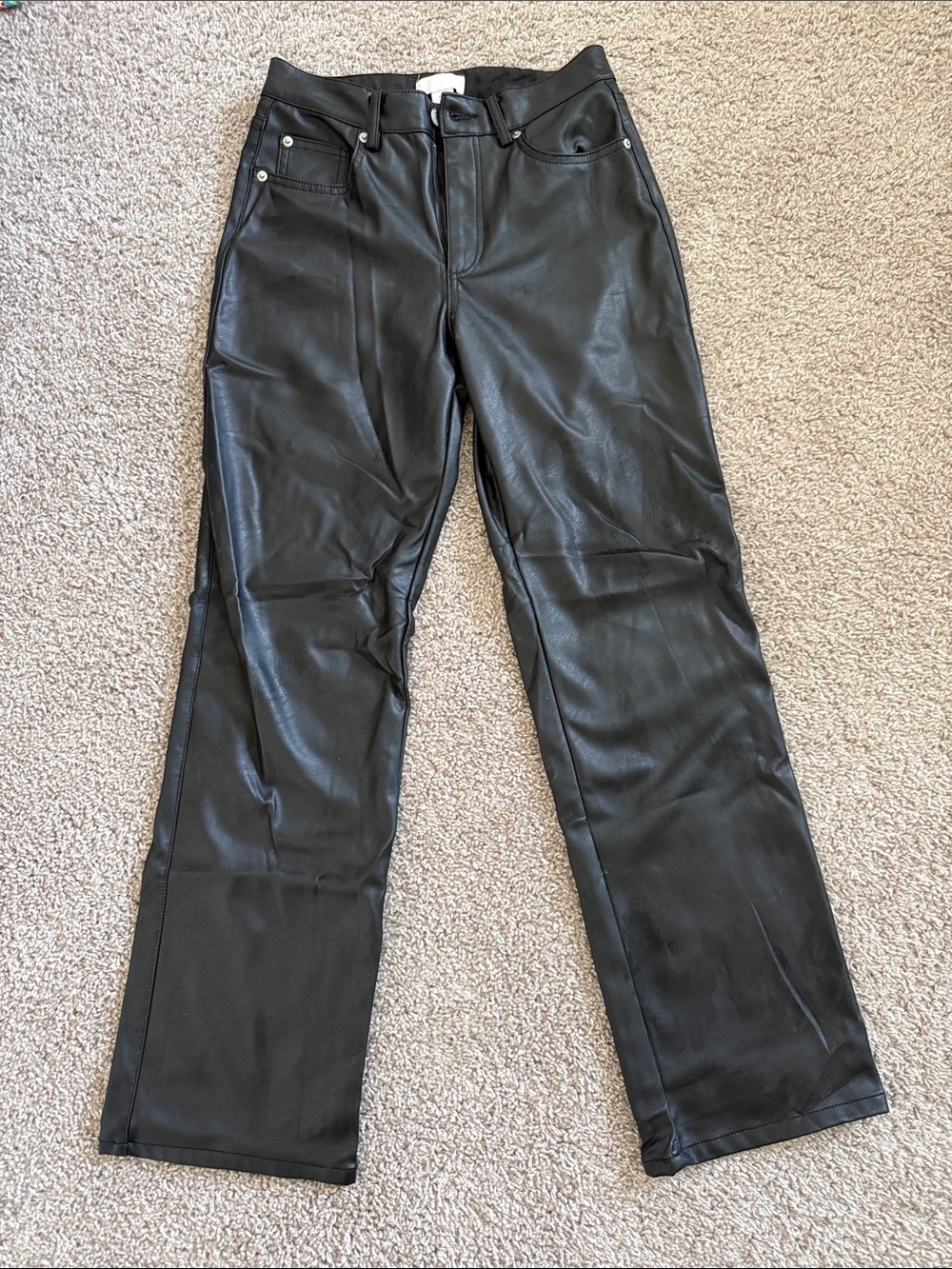 H&M Black Faux Leather Straight Leg Pants